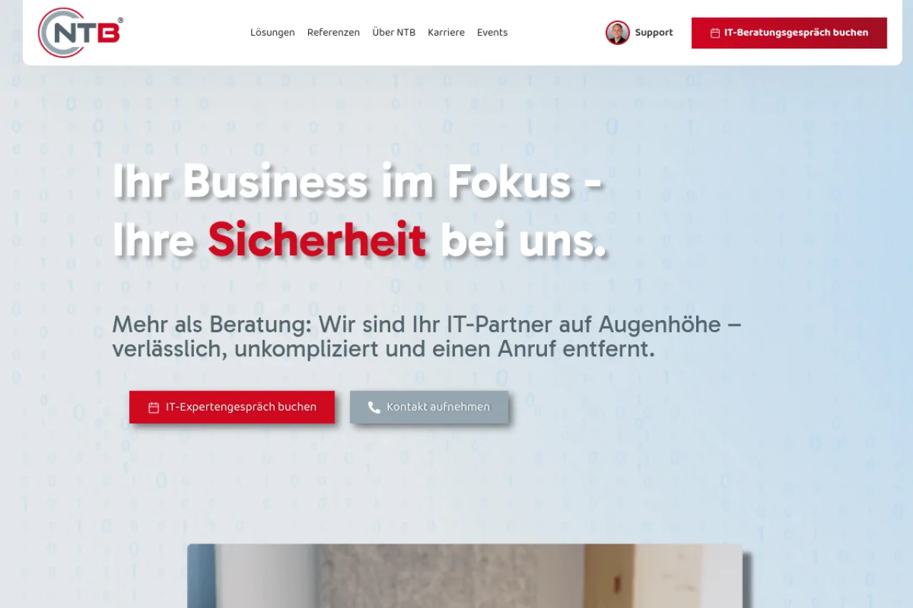 Screenshot of NTB website preview - business and corporate service portal