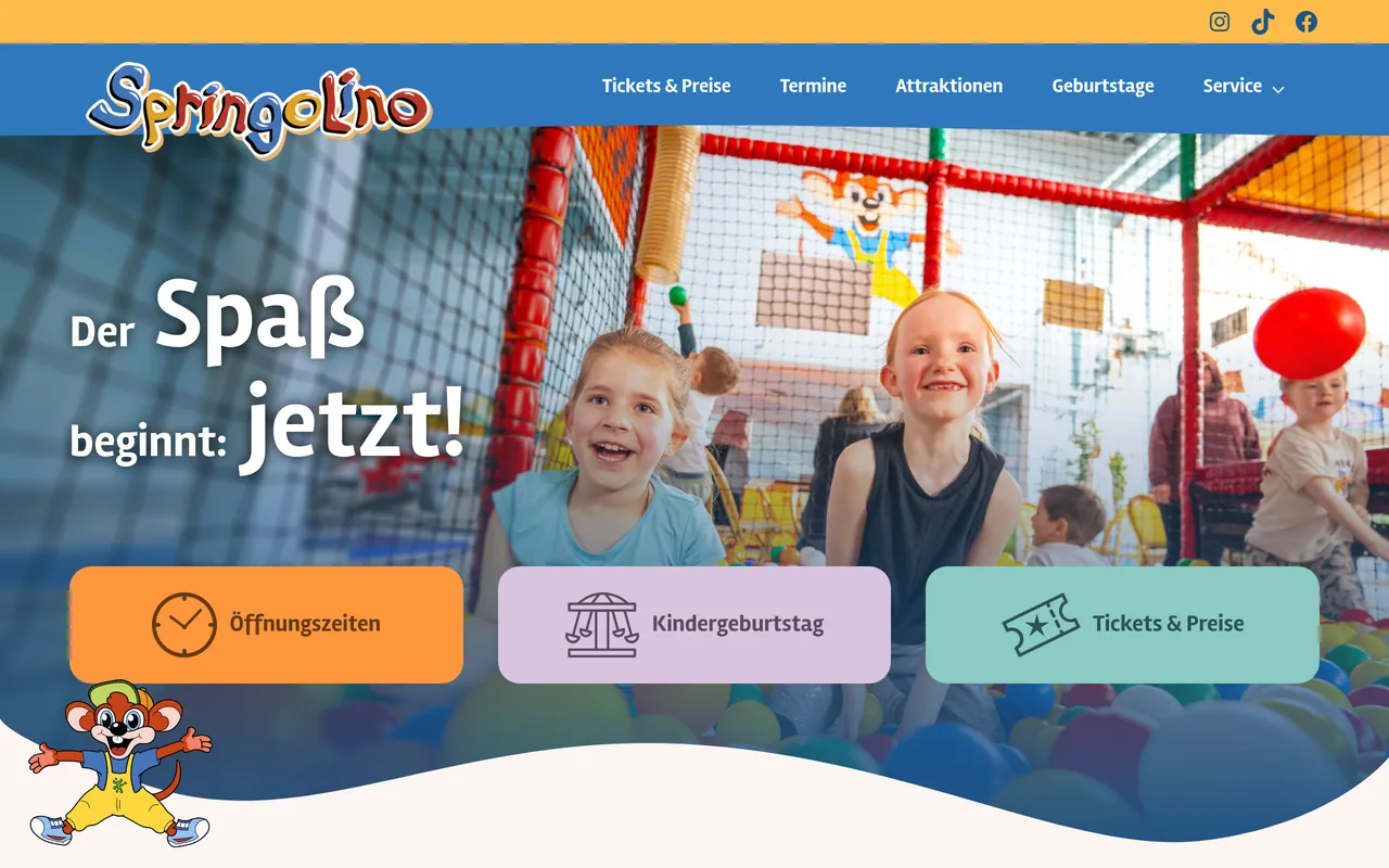 Screenshot of Springolino website preview - indoor playground project with playful theme